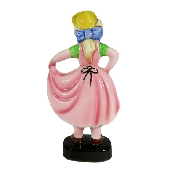 Vintage Japan Figurine Woman Yellow Hat Torii Mark Mid-Century 8" Ceramic - Picture 3 of 5